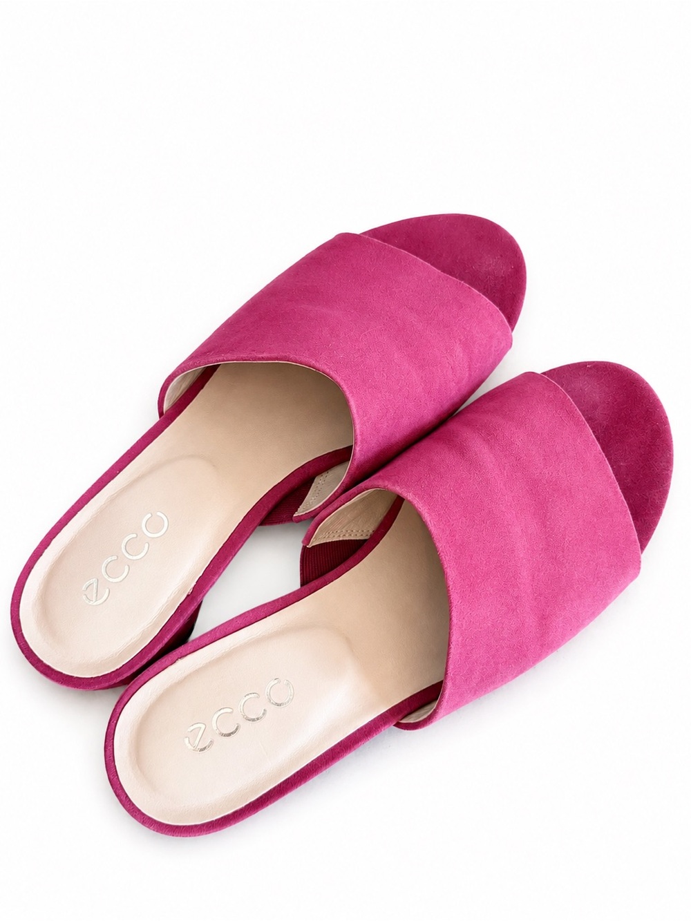 Ecco Women's Pink Suede Open-Toe Slide Mules